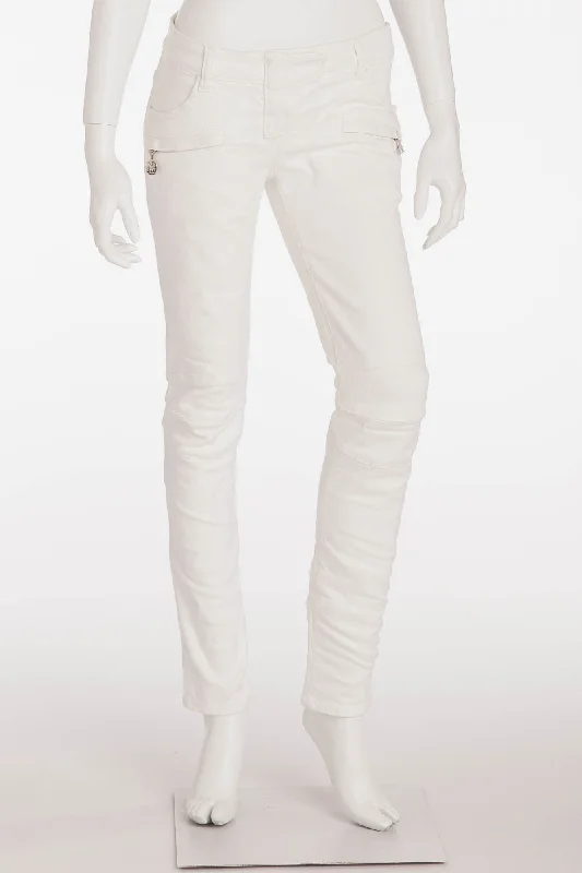 Balmain - White Denim Moto-style Skinny Jeans - FR 40