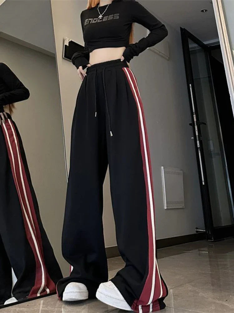 Sports Pants For Women Streetwear Vintage Stripe Wide Leg Pants