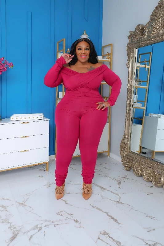 Pink Off Shoulder Catsuit