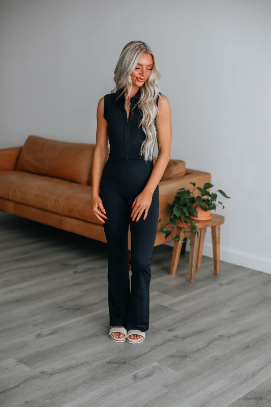 Rosette Flare Jumpsuit - Black