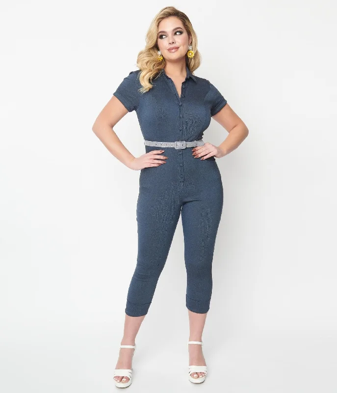 Unique Vintage Dark Blue Denim Bold Moment Jumpsuit