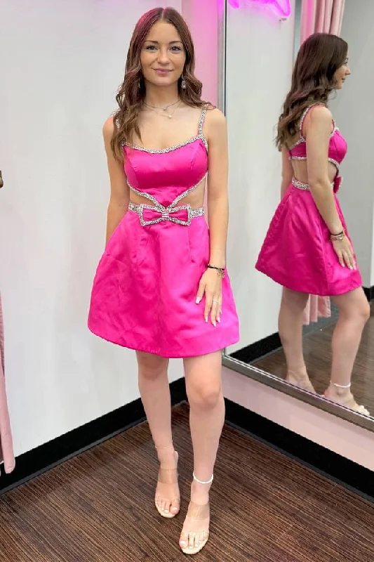 Strapless Hot Pink Beaded Short Homecoming Dress