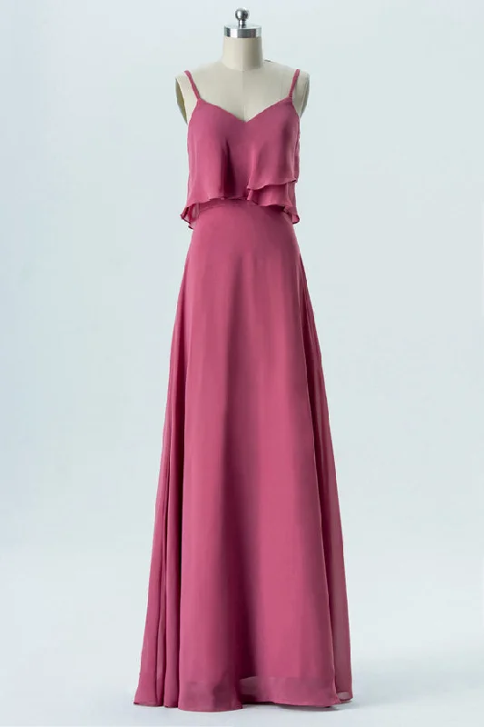 Straps Magenta A-Line Bridesmaid Dress