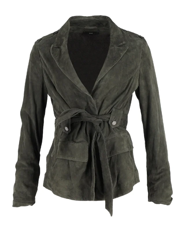 Hugo Boss Belted Jacket in Green Suede