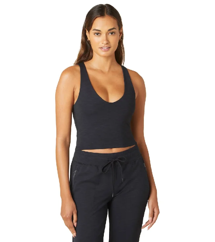 Beyond Yoga Heather Rib Fresh Cut Cropped Tank Black Heather