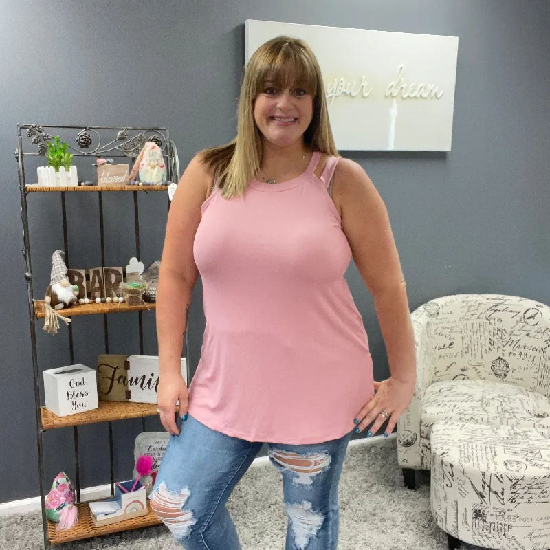 Dusty Pink Spliced Shoulder Sleeveless Top