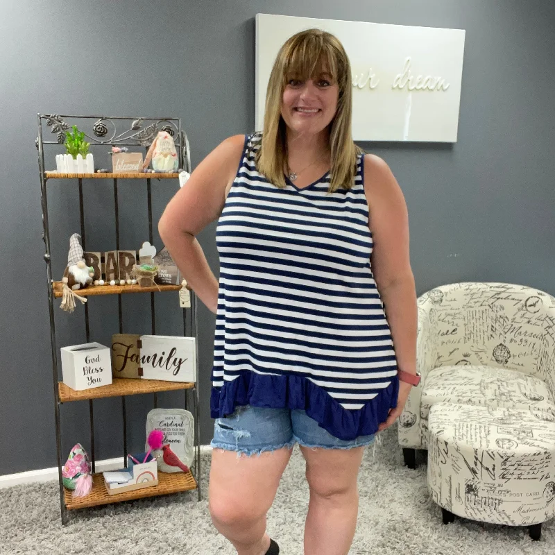 Navy and Ivory Striped Sleeveless Tee