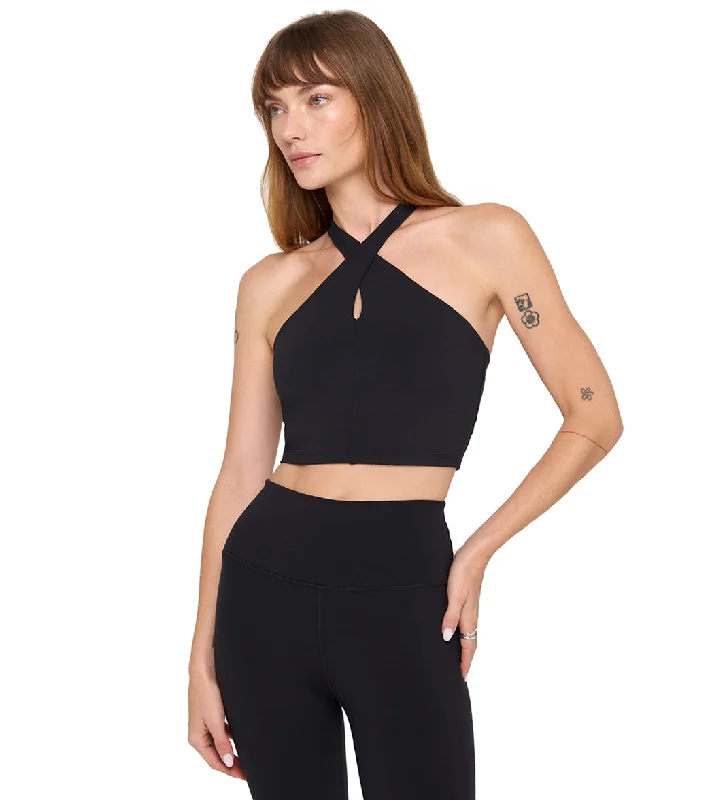 Spiritual Gangster Jules Cross Neck Crop Tank Black