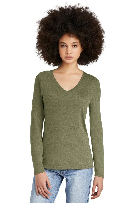 District Womens Perfect Tri Long Sleeve V-Neck T-Shirt - Military Green Frost