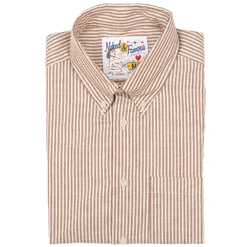 Easy Shirt  - Soft Finish Classic Stripe - Cream + Brown