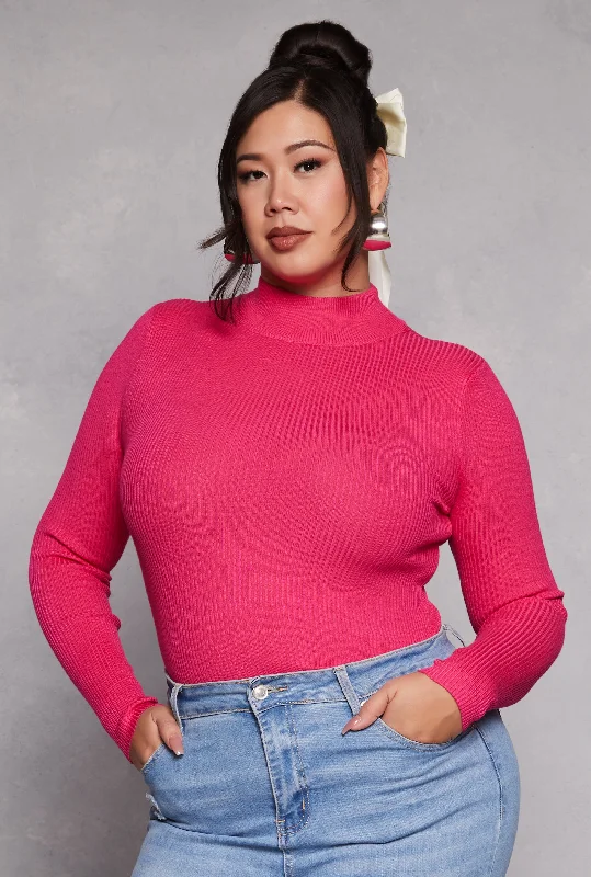 Plus Size Ribbed Mock Neck Top