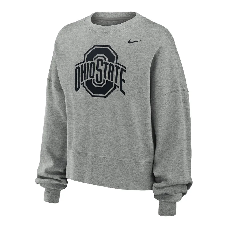 Ladies Ohio State Buckeyes Nike Primary Logo Gray Crewneck Sweatshirt