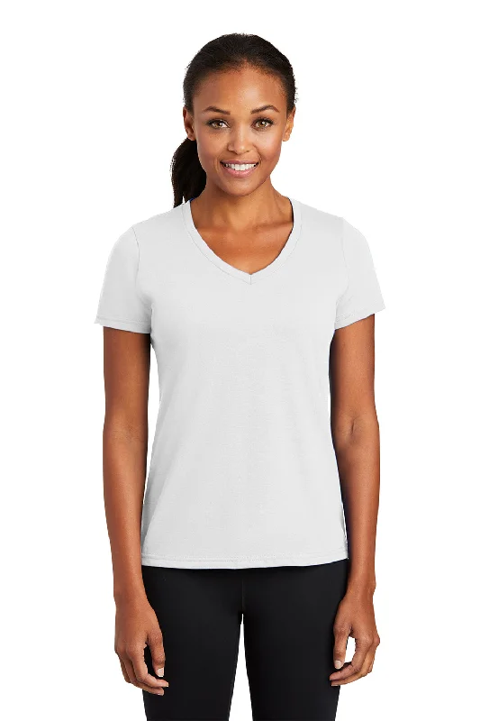 Port & Company Womens Dry Zone Performance Moisture Wicking Short Sleeve V-Neck T-Shirt - White