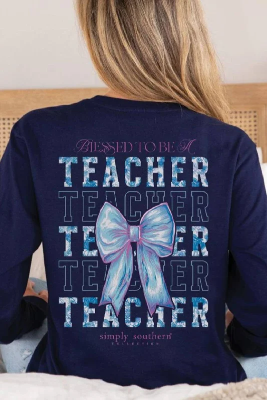 Simply Southern Long Sleeve Blessed Teacher T-Shirt for Women in Eclipse | LS-TEACHER-ECLIPSE