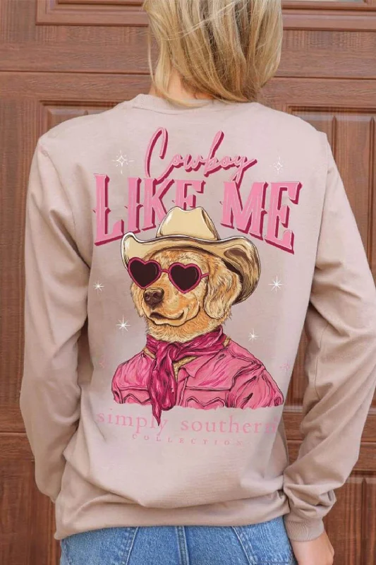 Simply Southern Long Sleeve Cowboy Like Me Dog T-Shirt for Women in Mocha | LS-LIKEME-MOCHA