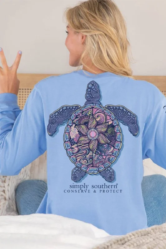 Simply Southern Long Sleeve Mandala Turtle Tracking T-shirt for Women in Carolina Blue | LS-TRACKT4-MNDLA-CAROBLU