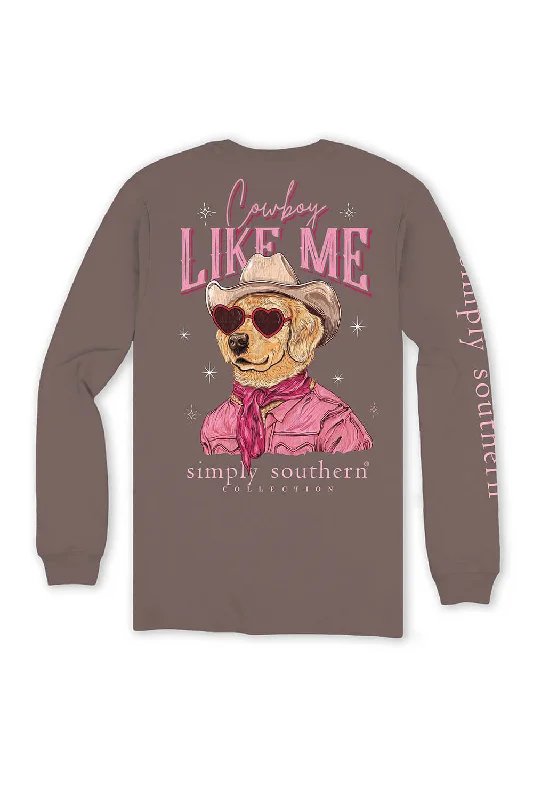 Simply Southern Plus Size Long Sleeve Cowboy Like Me Dog T-Shirt for Women in Mocha | EXT-LS-LIKEME-MOCHA