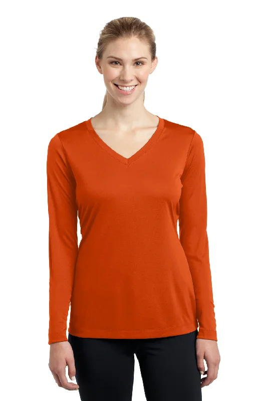 Sport-Tek Womens Competitor Moisture Wicking Long Sleeve V-Neck T-Shirt - Deep Orange - Closeout