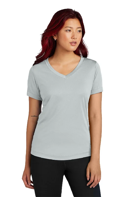 Sport-Tek Womens Competitor Moisture Wicking Short Sleeve V-Neck T-Shirt - Silver Grey