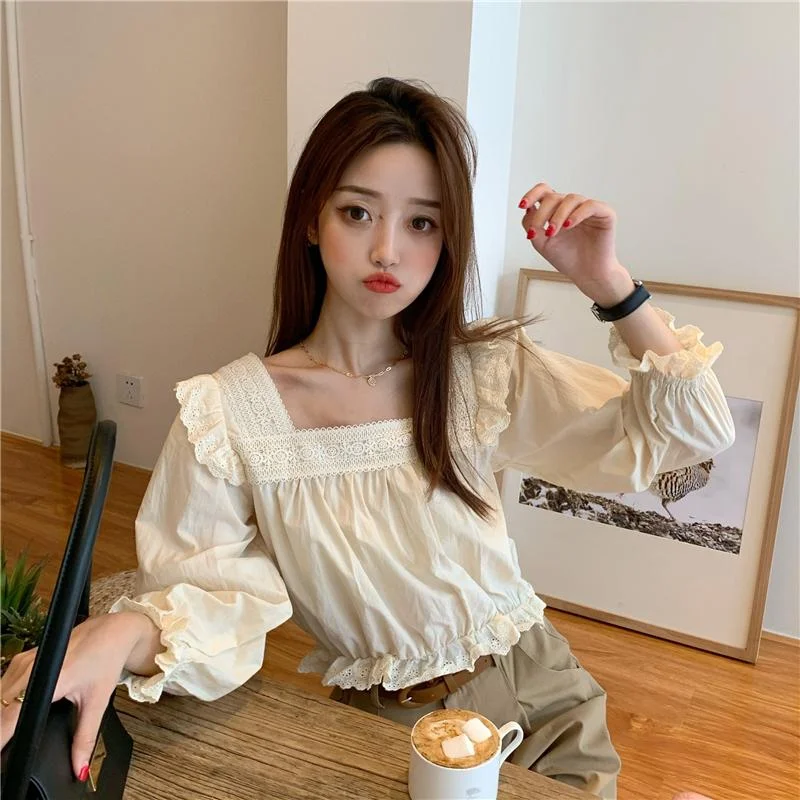 Women's Sweet Square-cut Collar Ruffles Shirts 