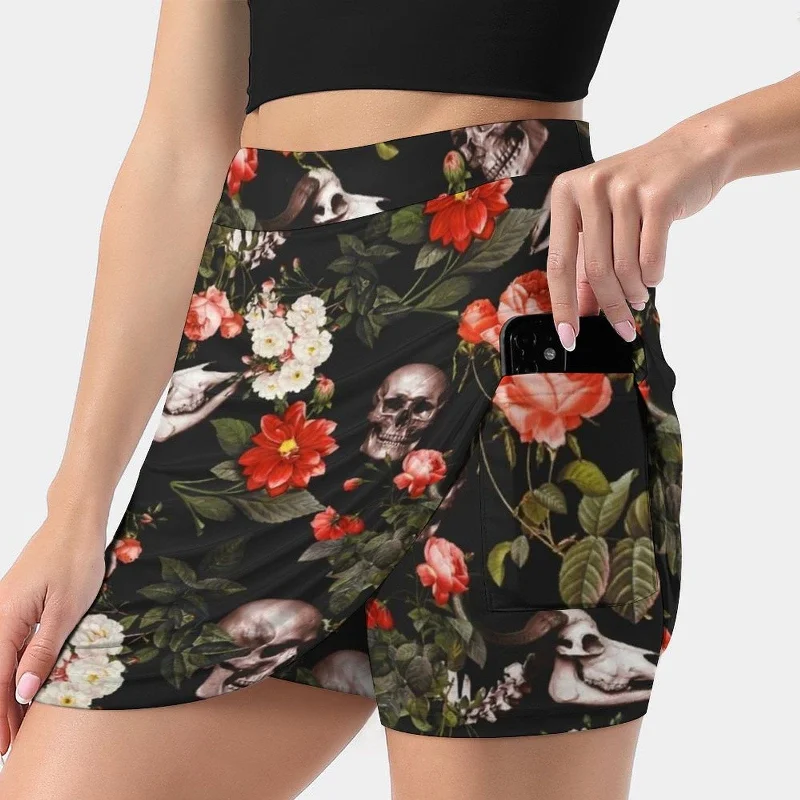 ? Skull And Floral Pattern Women's Skirt With Pocket ?