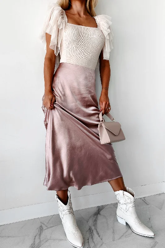 Sophistication Personified Satin Maxi Skirt (Dusty Pink)